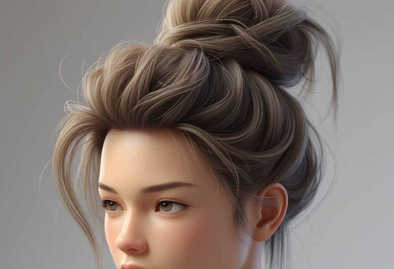 Messy Top Bun with Loose Strands & Natural Texture
