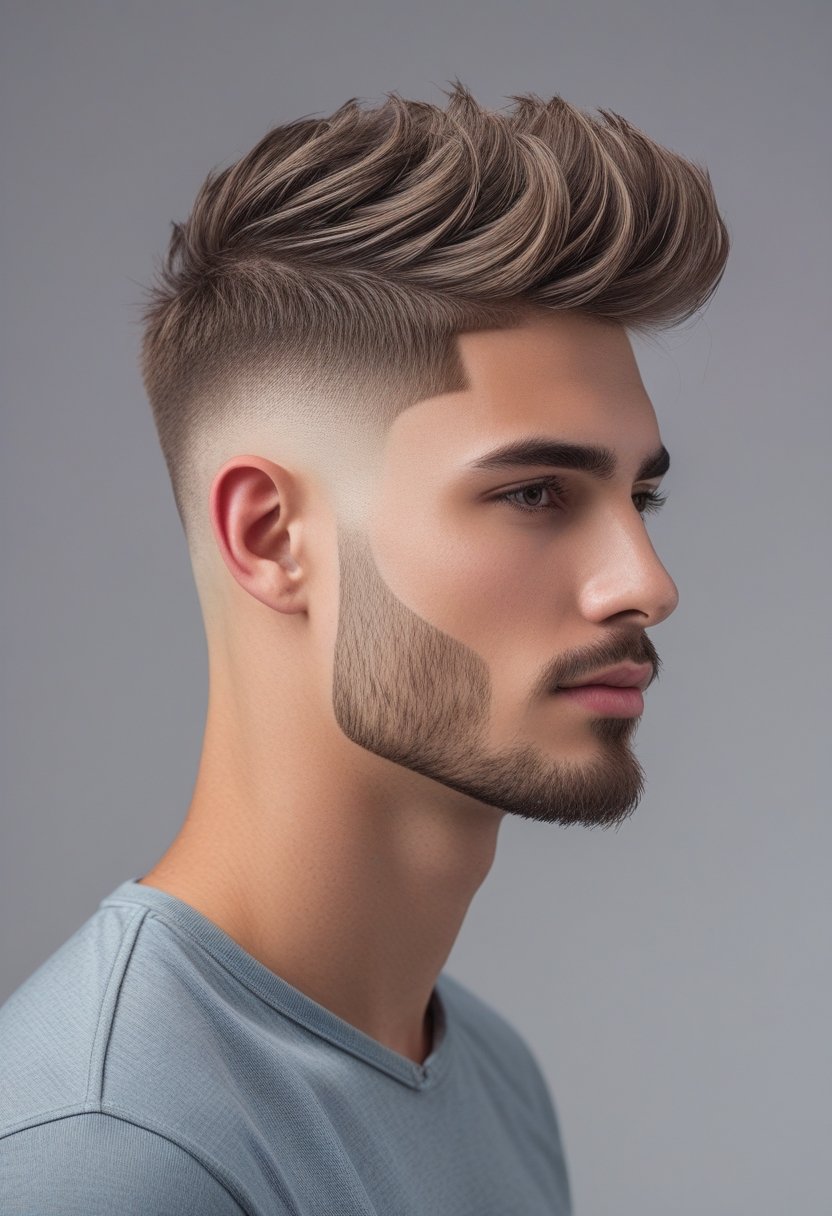A young man with short hair styled with a fade on the sides and textured hair on top, looking slightly to the side against a plain background.