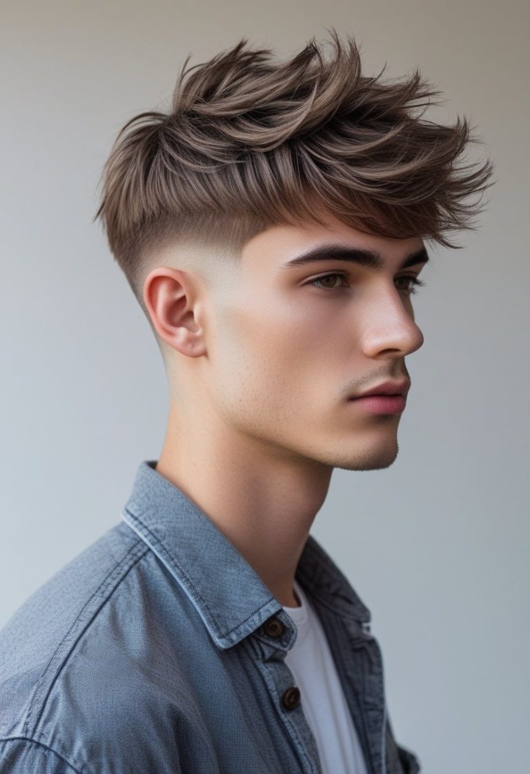 Textured crop with fringe and fade for a smart, cool look.