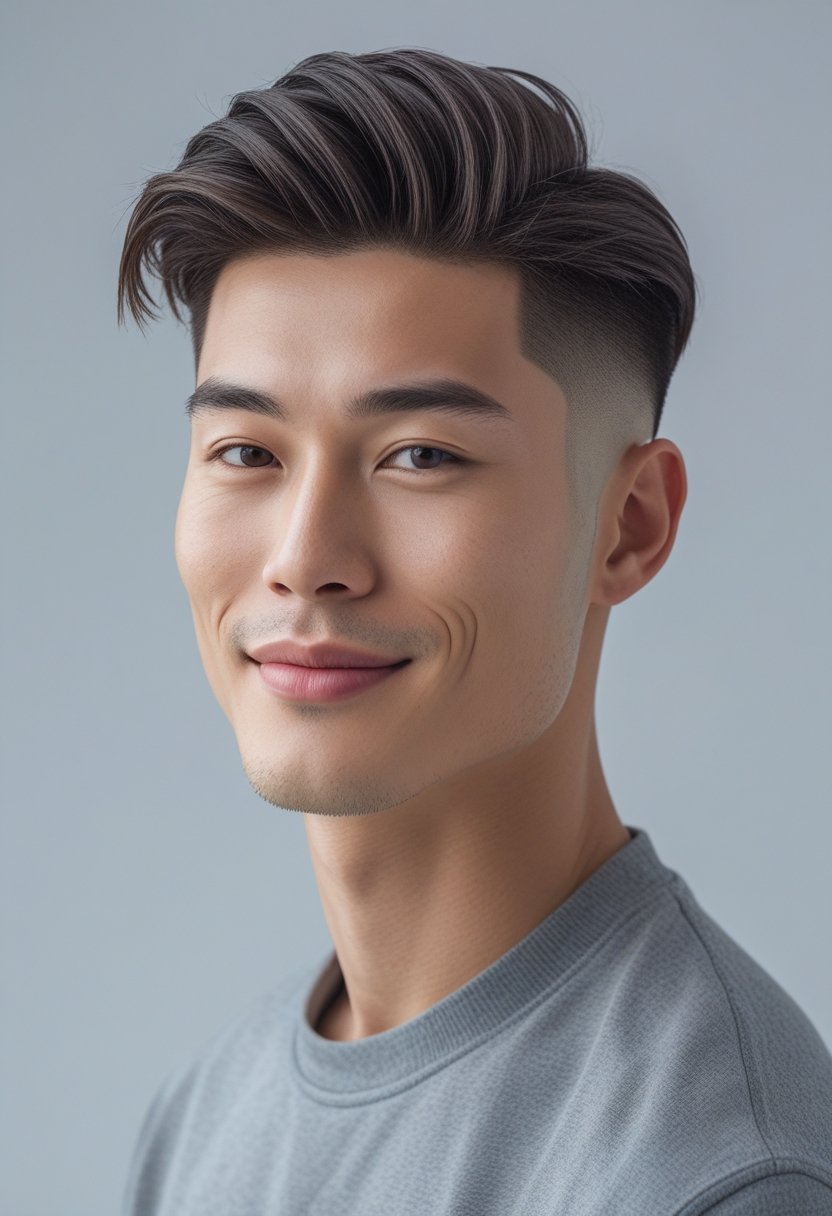 A young man with a stylish haircut looking confidently at the camera against a plain background.