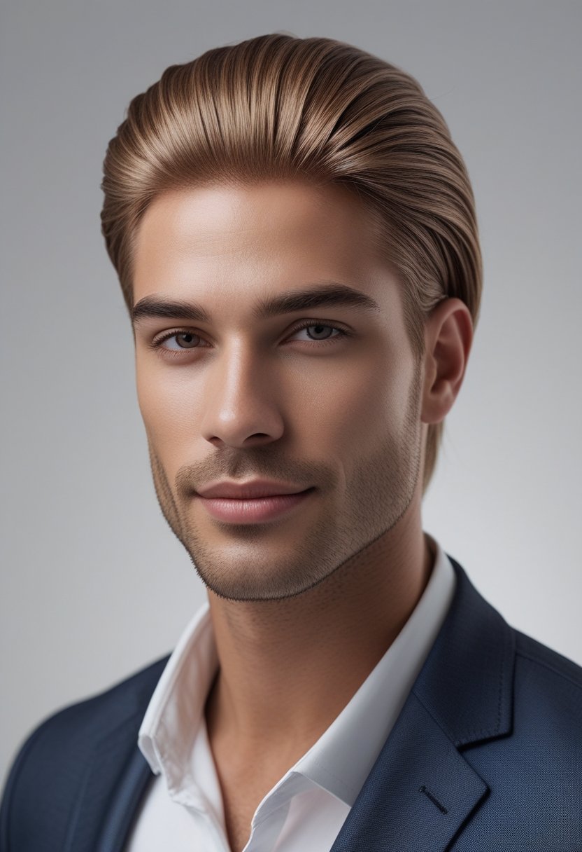 Close-up of a man with a natural-looking hair replacement system and a seamless hairline.