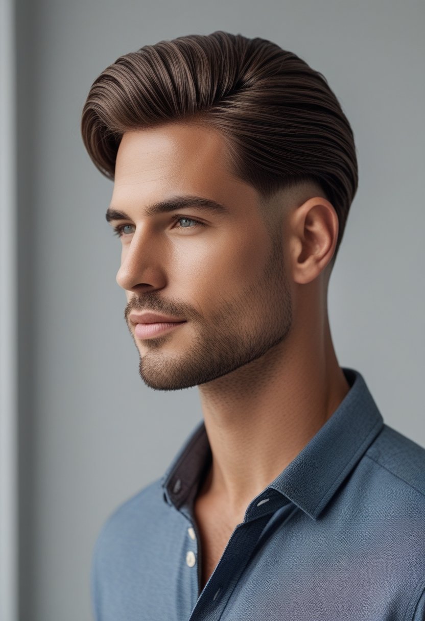 A man with a natural-looking hairline and thick hair, standing against a neutral background.