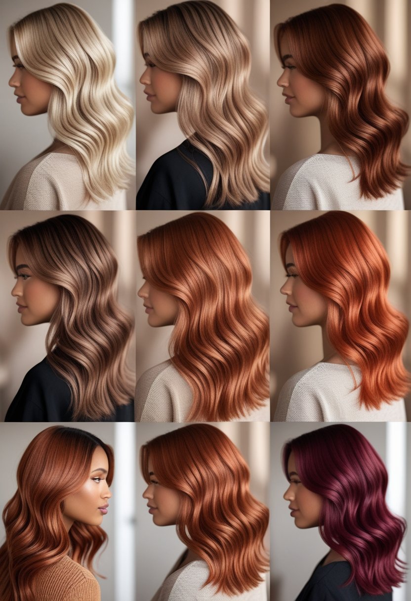 Close-up view of diverse women's hair in various shades of caramel, copper, and red tones.