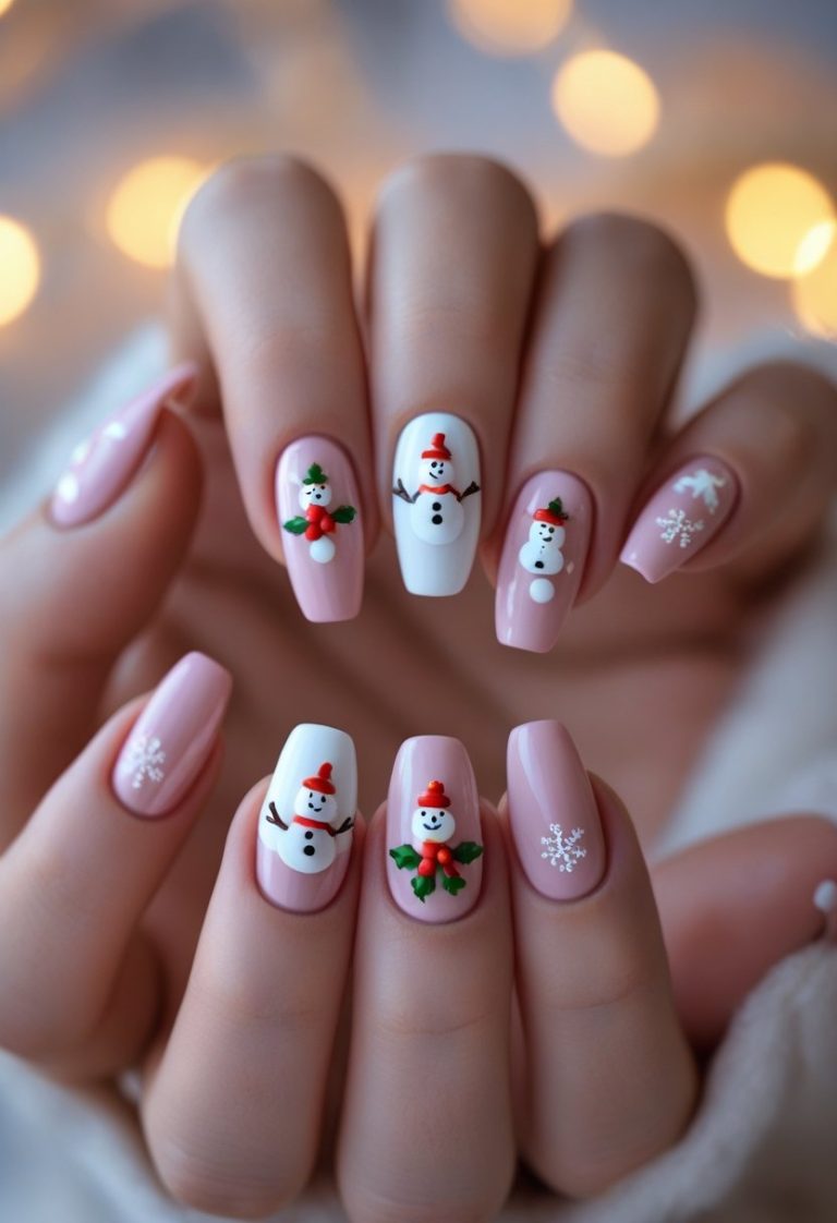 Pink & White Christmas Nails